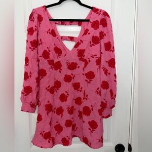 Crystal Doll Floral Pink and Red Crape Dress Size M